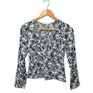 Abercrombie & Fitch Long Sleeve Deep V Blouse Small Fruit Toile Print Smocked